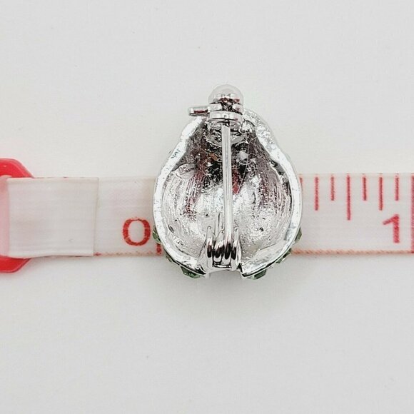 Pave Rhinestone Ladybug Brooch 5/8" Silver Tone Green Insect EUC Small Bling - Picture 9 of 9